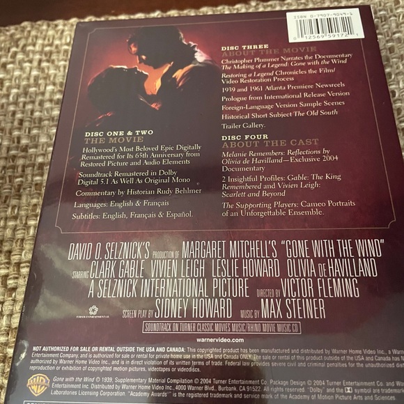 Gone With the Wind (DVD, 2004, 4-Disc Set) Collectors Edition Brand New Sealed - Picture 2 of 3
